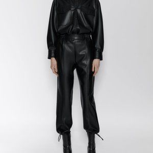Zara FAUX LEATHER PANTS—Tie at the bottom-black-XS